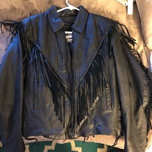 Silver bike leather fringe motorcycle jacket
